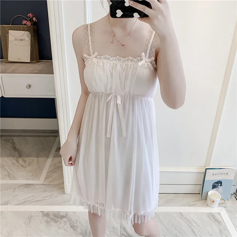 Lovely Retro Women Nightdress Lace Spaghetti Strap Princess Style Nightwear