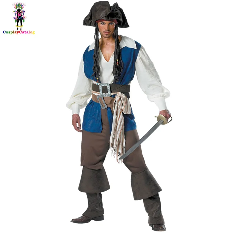 

Mens Pirate Captain Costume Halloween Party Pirates Caribbean Captain Adult Man Cosplay Suit Rogue Adventurer Costumes M/L/XL