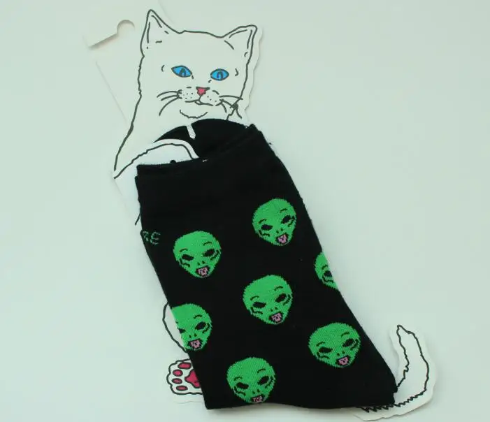 WJFXSOX, 1 пара, брендовые, элегантные, креативные, мужские носки с котом, Kawaii, мужские, Мультяшные, хлопковые, художественные носки, забавные, Чужеродная планета, носки, Calcetines