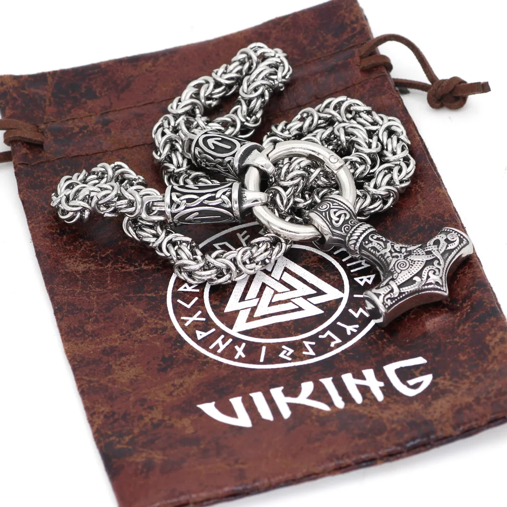 Скандинавский Викинг руна с thor hammer кулон ожерелье из нержавеющей стали-король