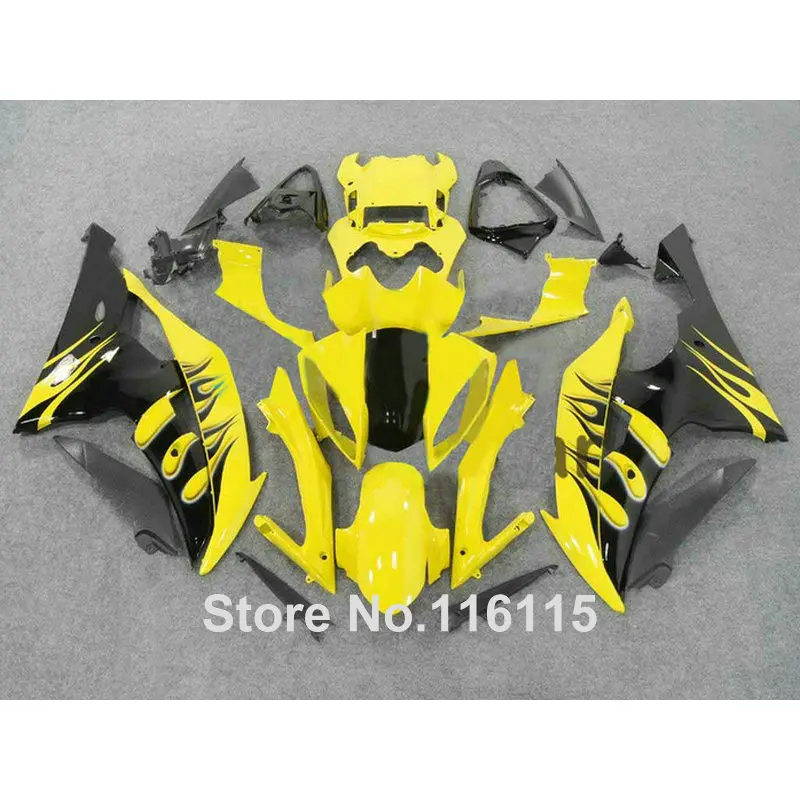 

Подходит для YAMAHA R6 2008-2014 Черный огненный желтый Обтекатель Набор YZF R6 08-13 14 изготовленный на заказ обтекатель комплект #2160 полный впрыск