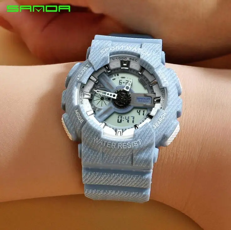 light blue women SANDA новые модные повседневные спортивные цифровые часы резиновые ковбойские водонепроницаемые часы для влюбленных мужчин и женщин часы relogio masculino - Цвет: light blue women