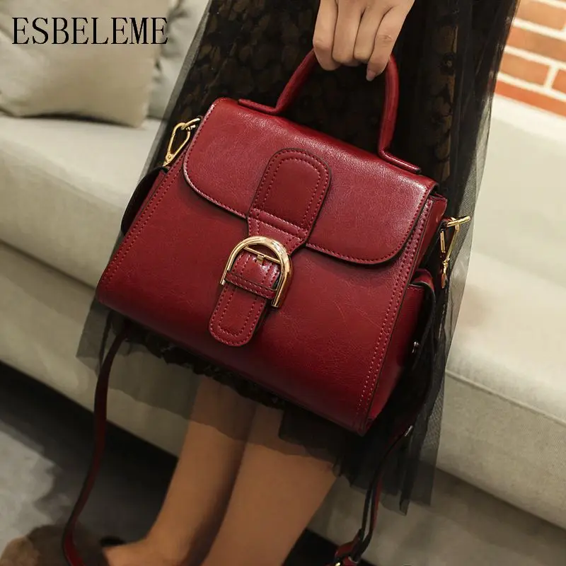 Женские сумки из воловьей кожи с ручками бордовые зеленые черные женские через