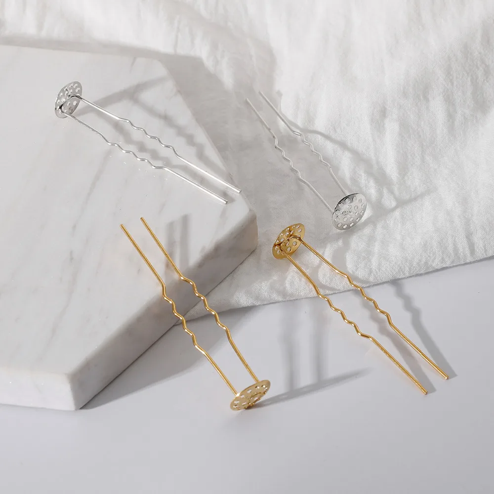 Металлическая U образная заколка для волос ручной работы небольшая сетчатая