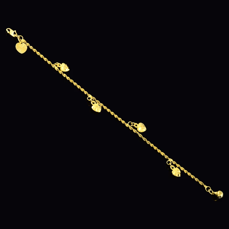 Оптовая продажа цепочка из чистого золота 2 мм браслет с четырьмя сердечками для