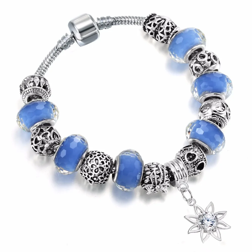 Cxwind 1Pcs Charm Heart Bracelet Flower Beads Fit Pulseras For Women Cuff Fashion Zircon Pendant Jewelry | Украшения и аксессуары