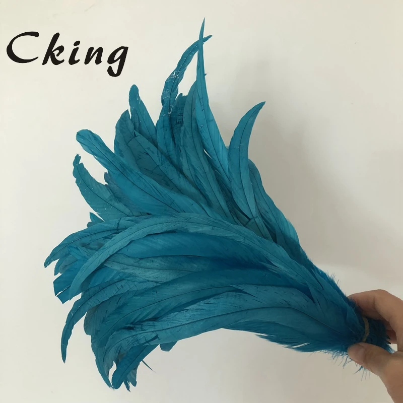 Оптовая продажа с фабрики 100 шт. бирюзового синего цвета перьями из хвоста петуха