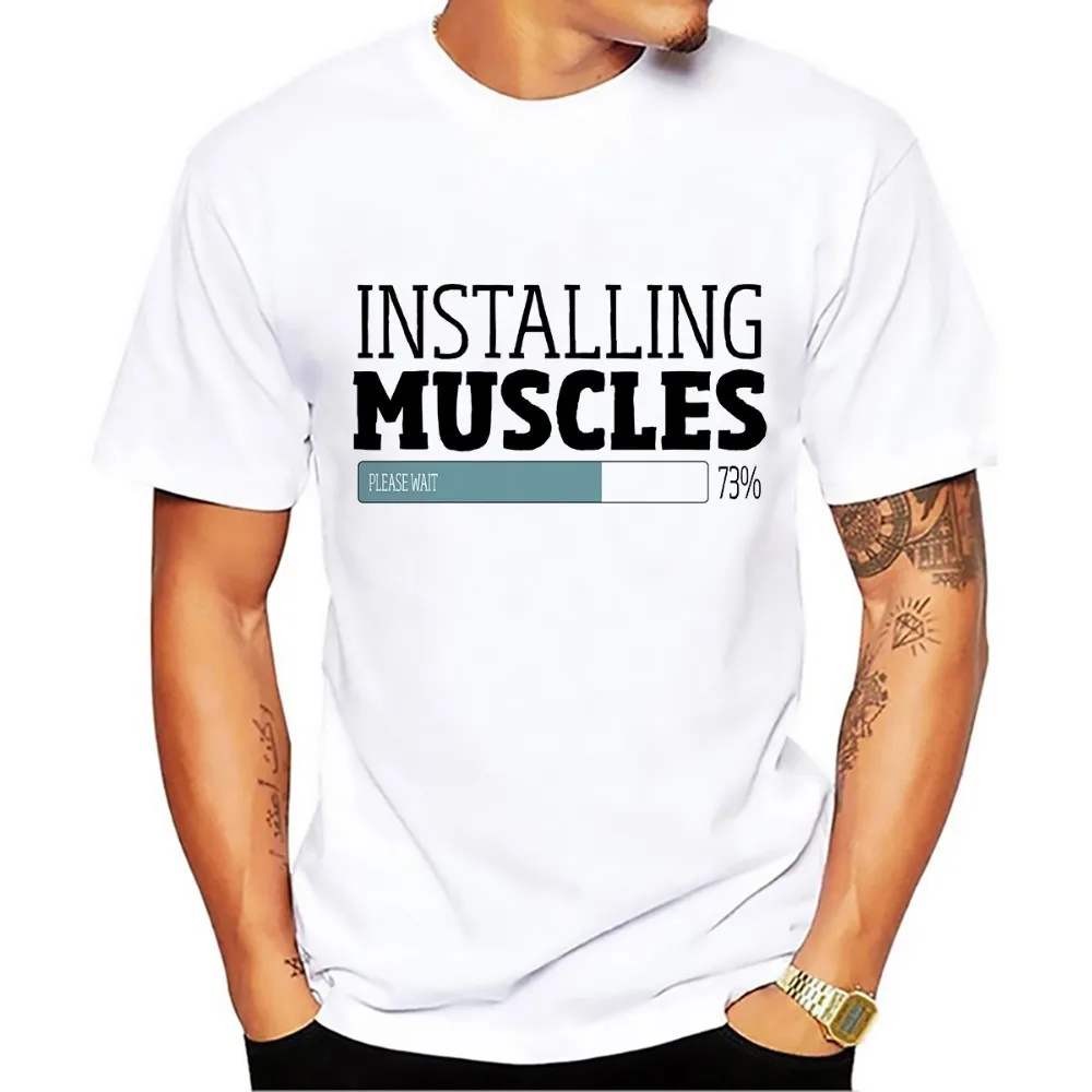Забавная Мужская футболка с принтом установить мышцы ходьбы Новинка лета 2018