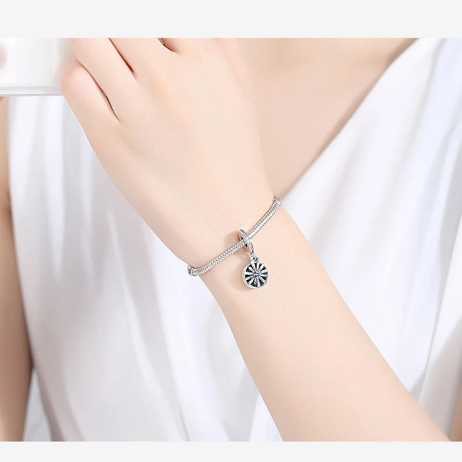 ELESHE, браслет Pandora, 925 пробы, серебряный, синий, прозрачный, CZ, кристалл, бисер, шарм, сделай сам, для производства аутентичной бижутерии