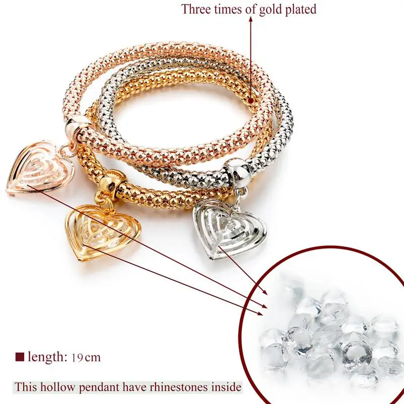 LongWay винтажные подвески в форме сердца хрустальные браслеты бренд Love эластичные