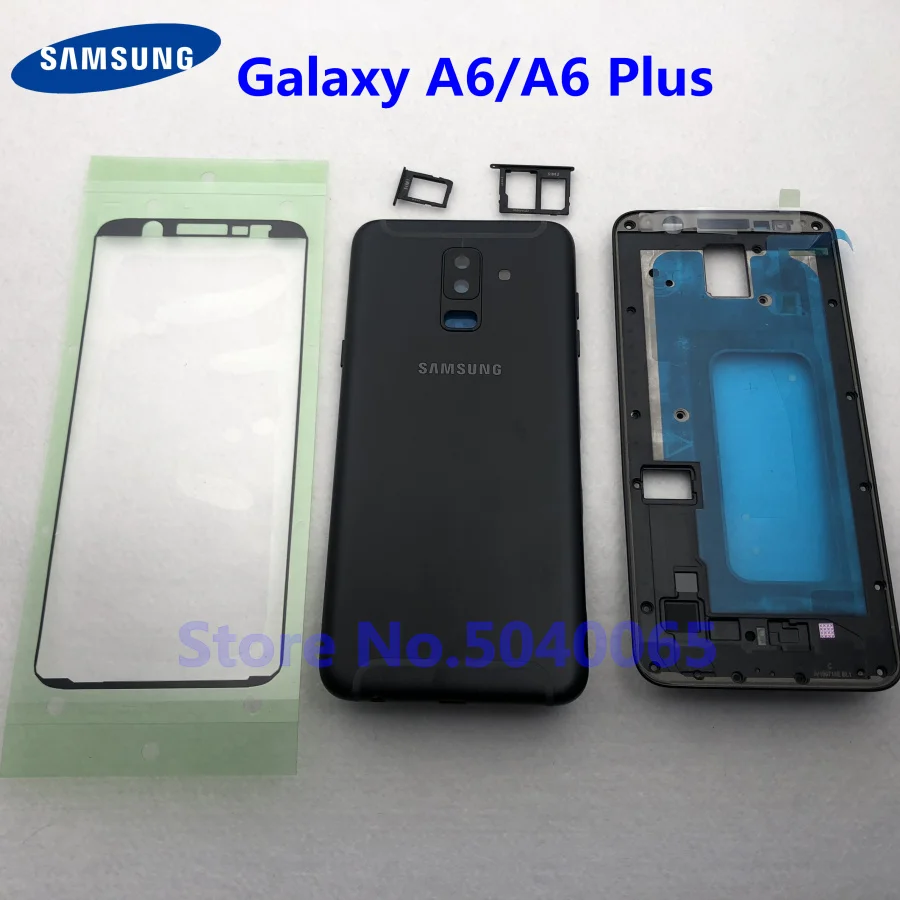 Задняя крышка батареи с кнопкой для samsung Galaxy A6 Plus A605 A600 A600F A605 A605 задняя дверь полный корпус A6 наклейка