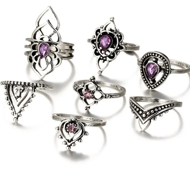 Timlee R024 Новинка Ретро полые фиолетовые стразы в богемном стиле винтажные кольца