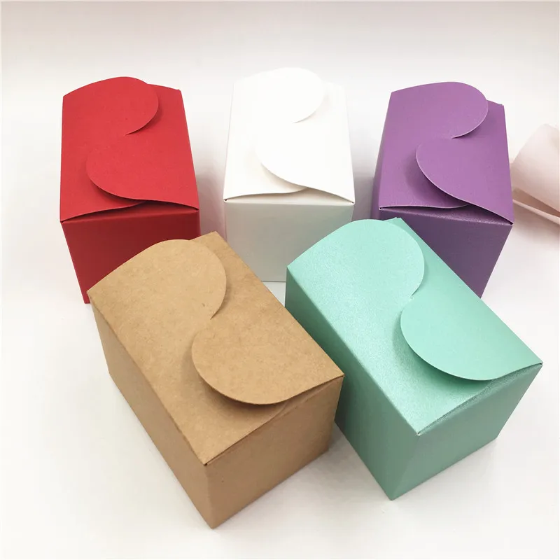 12Pcs/Lot 9x6x6cm Square Colorful Boxes With Stickers Ribbon Kraft Paper Pack Cases For Anniversary Wedding Party Cookies Cakes | Дом и сад