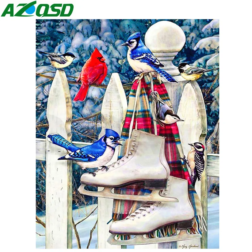 AZQSD Алмазная вышивка для зимнего снега дома декоративная Бриллиантовая мозаика