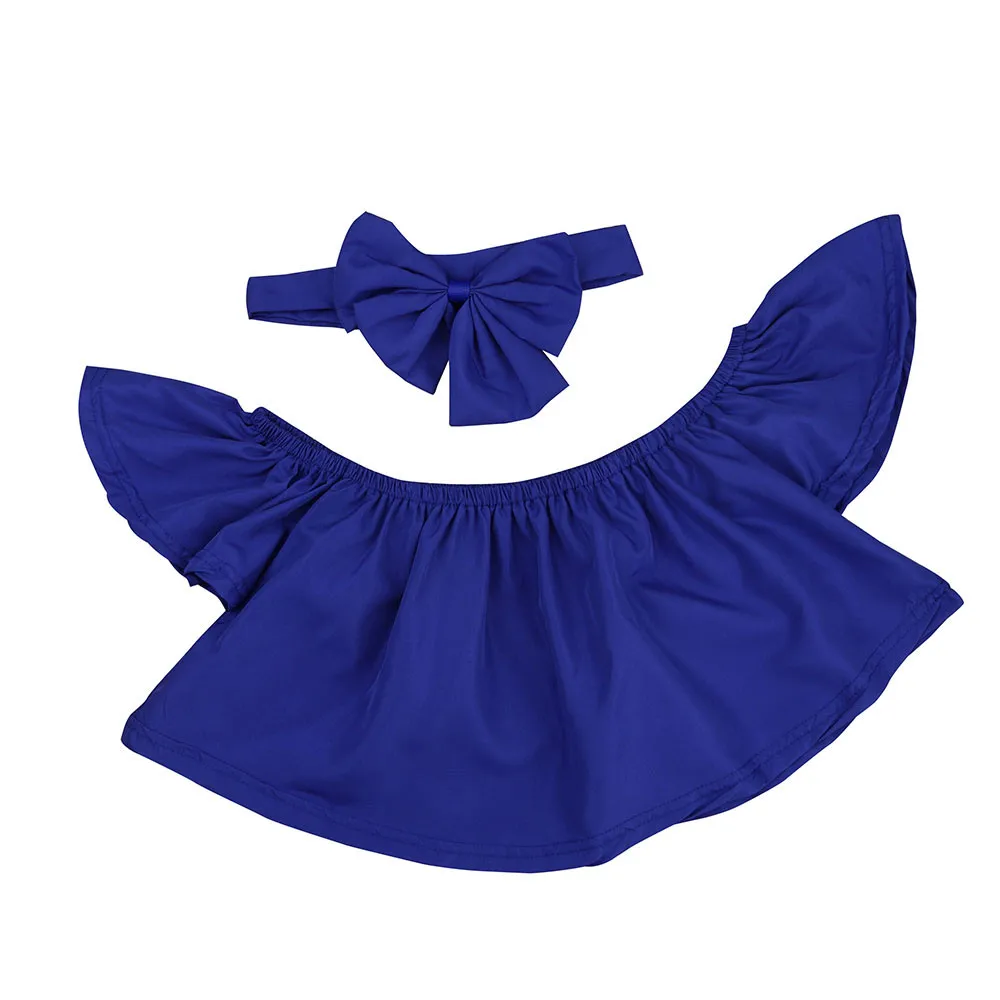 Casual Infant Cotton Suit baby girl boys clothe Set Toddler Kids Off Shoulder Ruffle T-Shirt Tops Summer Clothes Outfits | Детская
