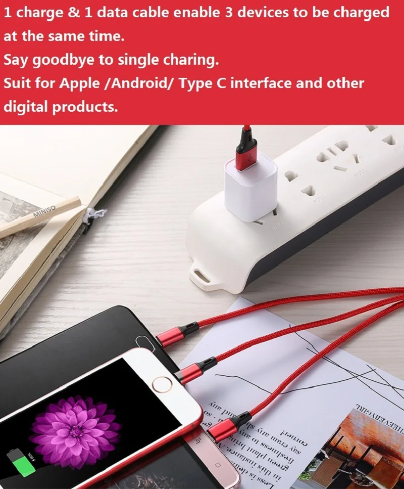 Кабель QUWIND 3 в 1 с Micro USB Type C и 8Pin для синхронизации данных зарядки кабель 2 м iPhone 6 7 8 X