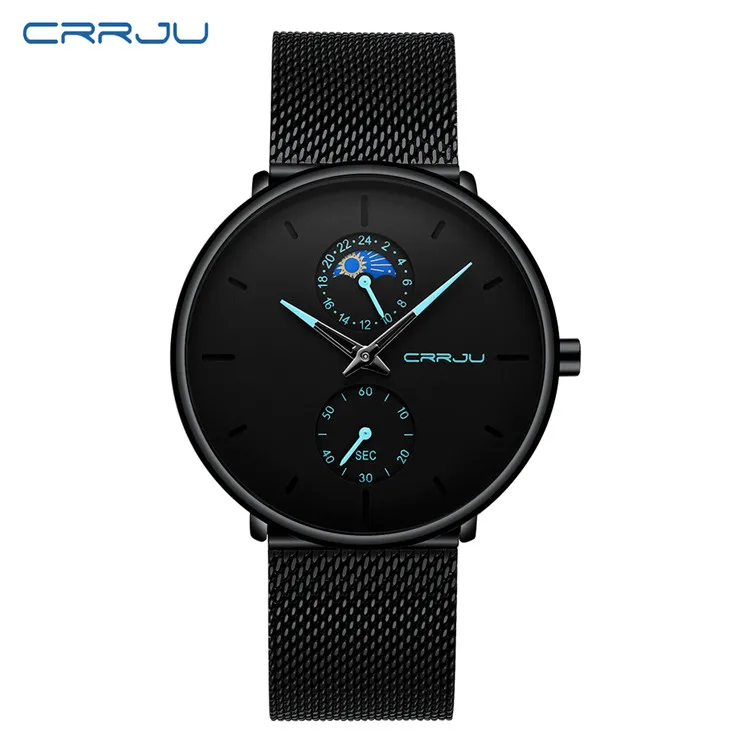 black blue CRRJU, мужские часы, 24 часа, мужские кварцевые наручные часы, мужские часы, лучший бренд, Роскошные, Relogio Masculino, военные наручные часы, спортивные - Цвет: black blue