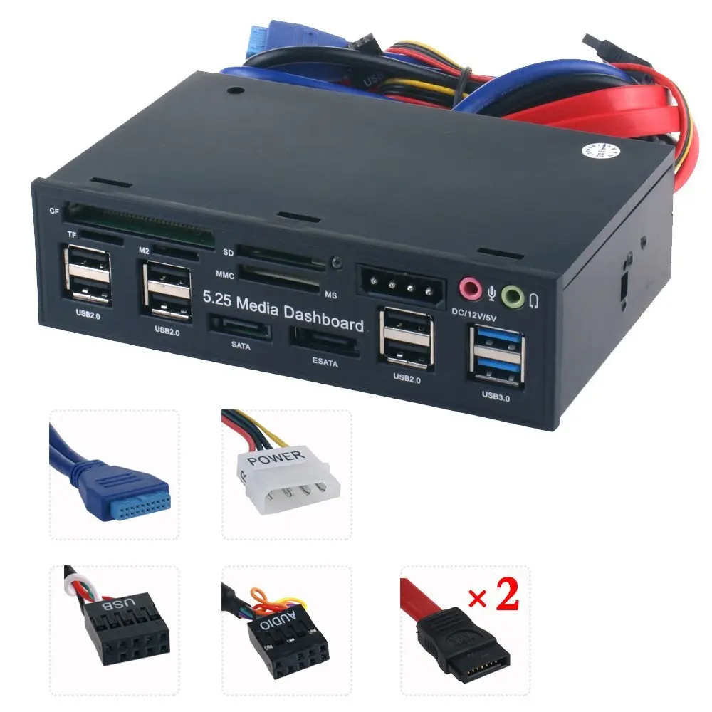 Медиа приборная панель для ПК 5 25 дюйма передняя аудио с SATA eSATA 2 x USB 3 0 и 6