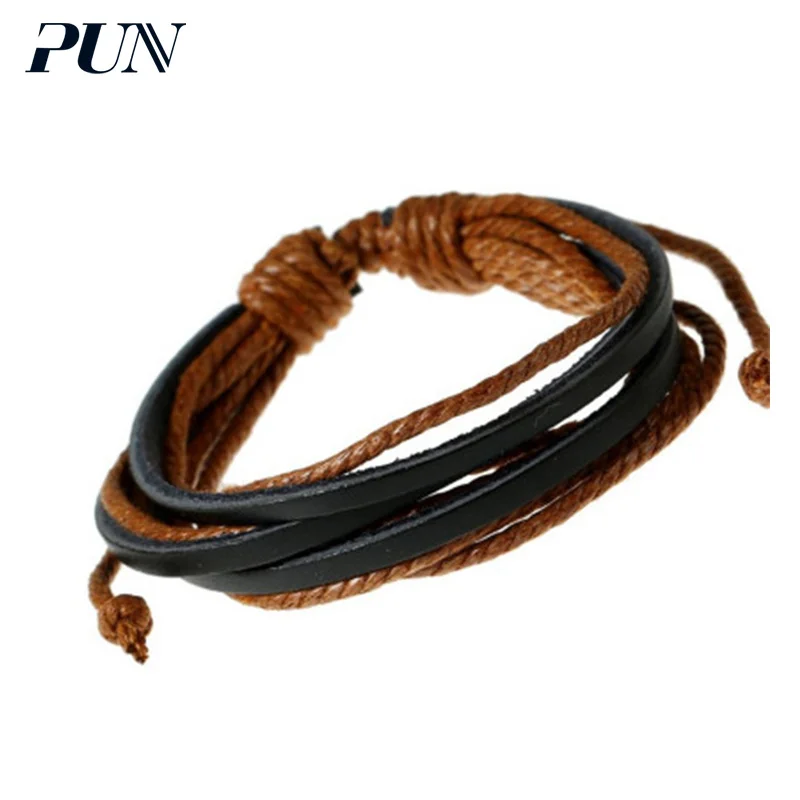 PUN braclet ручная цепочка очаровательная пара кожаный плетеный браслет для мужчин и