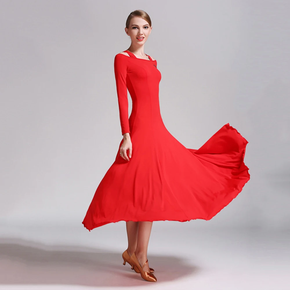 Женское платье для бальных танцев стандартных без бретелек с длинным рукавом