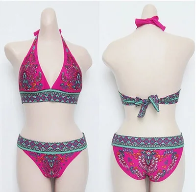 2016 Купальный Костюм Для Женщин Цветы Отпечатано Холтер Девушки Бикини Винтаж