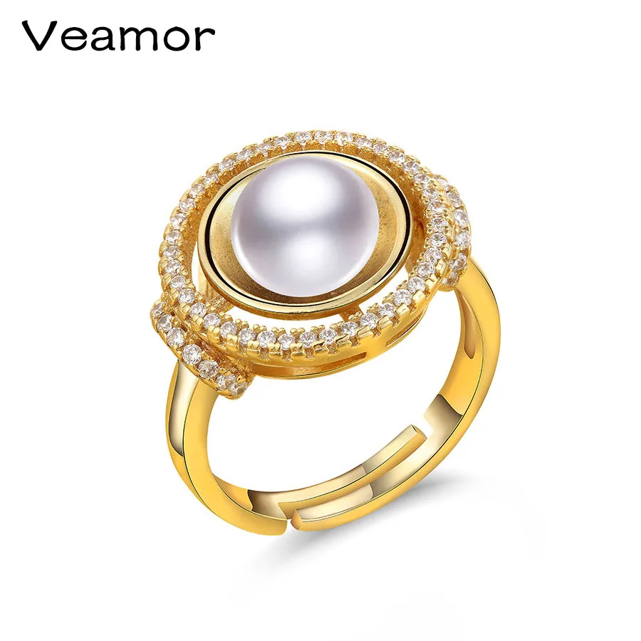 VEAMORE элегантное кольцо из натурального пресноводного жемчуга с кристаллами