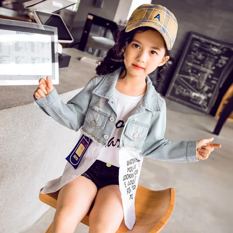 Girls coat autumn 2019 spring Korean version of the cowboy clothes children's clothing new fashion short paragraph clothe | Детская