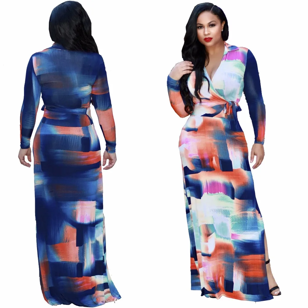 

Fashion Bow 2019 Autumn Dress Women Plus size Print Sexy Long blusas Dresses