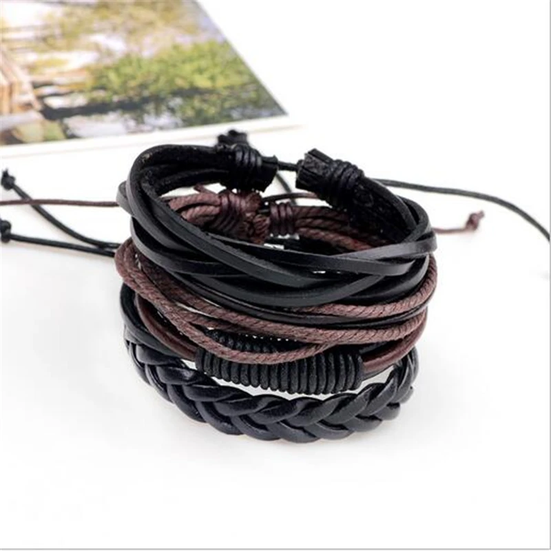 Панк браслеты для женщин и мужчин черный коричневый браслет кожаный на запястье