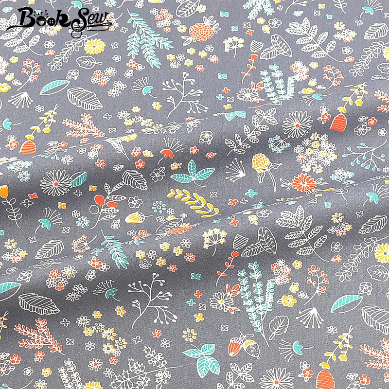 Booksew Gray100 % хлопок Telas Tecido Печатный цветочный лоскутный шитье материал твил DIY