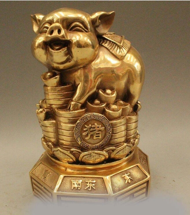 WBY 803 + 8 &quotКитайский латунный по феншуй год зодиака Свинья монета Yuanbao для денег