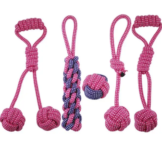 a set Интерактивная игрушка для собак жевательный зуб чистящий канат РУЧКА Узел игрушка для домашних животных обучение маленькая собака кошка укусы устойчивый мяч для крупных собак - Цвет: a set