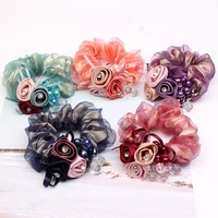 fashion girls women pearl hair accessories creative double layer lace flower seamless headband rubber band elastic hair bands