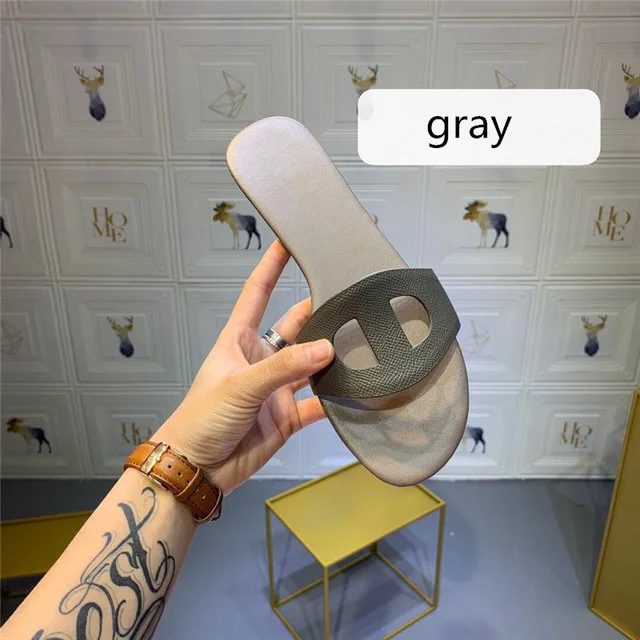 Gray (heels 1.0cm) Красные Тапочки с сеткой; женские летние шлепанцы со свиным носом; Новинка года; модные сандалии на плоской подошве - Цвет: Gray (heels 1.0cm)