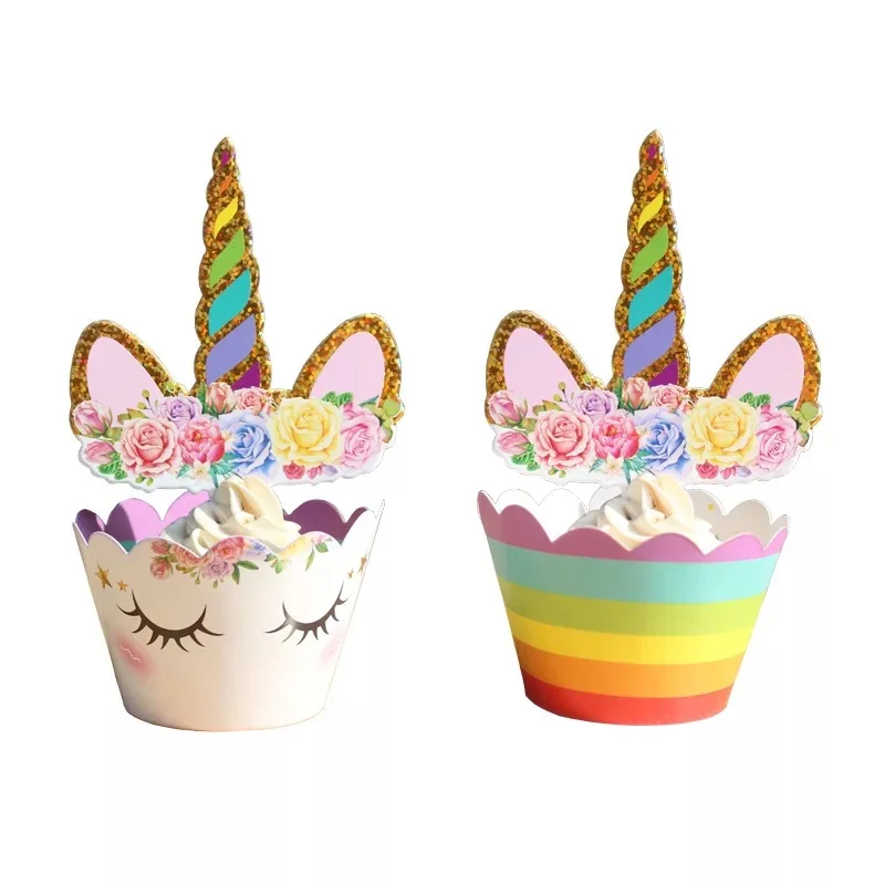 Rainbow Unicorn 24 шт./компл. Радуга Единорог торт, топперы, капкейки обертки флаги Беби Шауэр Детский День рождения Свадебные украшения - Цвет: Rainbow Unicorn