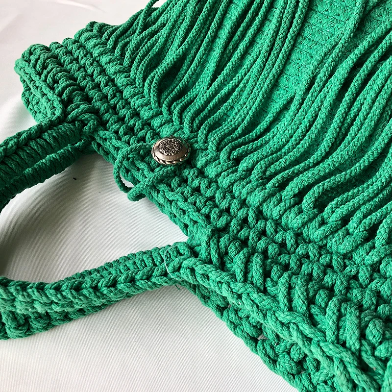 

New Japanese Style Cotton Weave Bag Knitting Tassel Bag Cotton Rope Straw Beach Bag National Style Holiday Travel Bag Totes