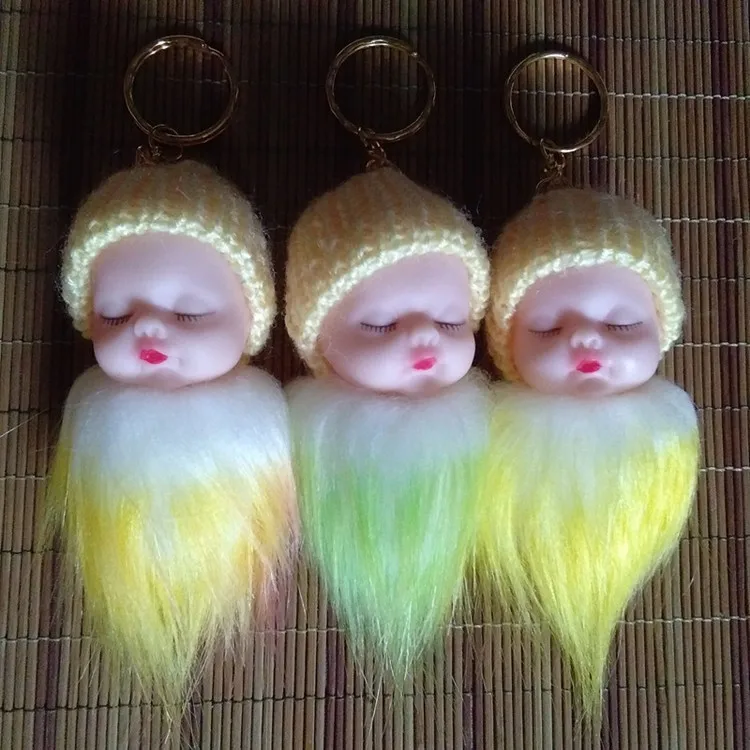 New Sky Blue Sleeping Baby Keychain Cute Cartoon Series Keyring Fake Fur pompons Handmade Crafts Party Gifts 12 pcs/lot | Украшения и