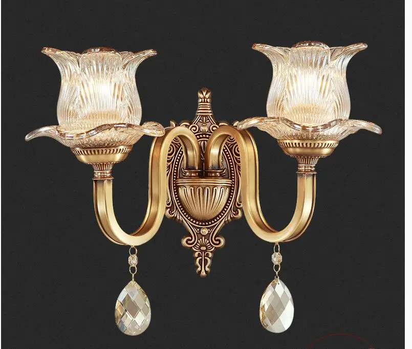 

New Arrival Classical Antique Brass Wall Lamp E14 Brass Wall Sconce for Hotel With Crystal Shade Modern crystal wall lamp Lustre