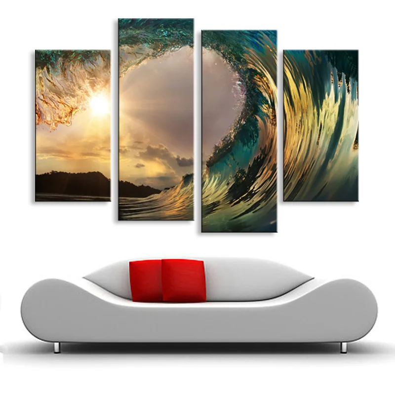

painting & calligraphy print Golden waves canvas poster wall art living room restaurant Bedroom Decorative paintings PL4-003