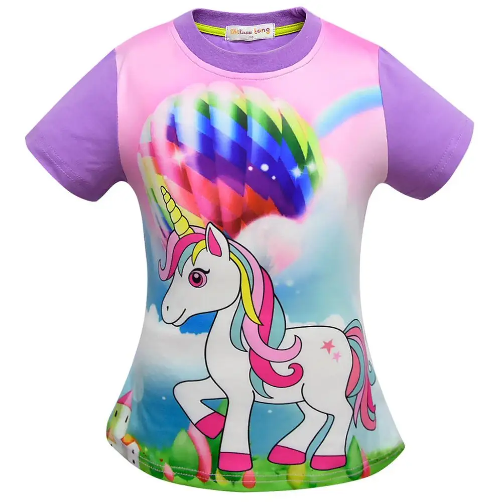 3384 Purple Camiseta Unicornio/футболка для девочек Детская летняя одежда для дня рождения для маленьких девочек топы для маленьких девочек Roupa Menina - Цвет: 3384 Purple