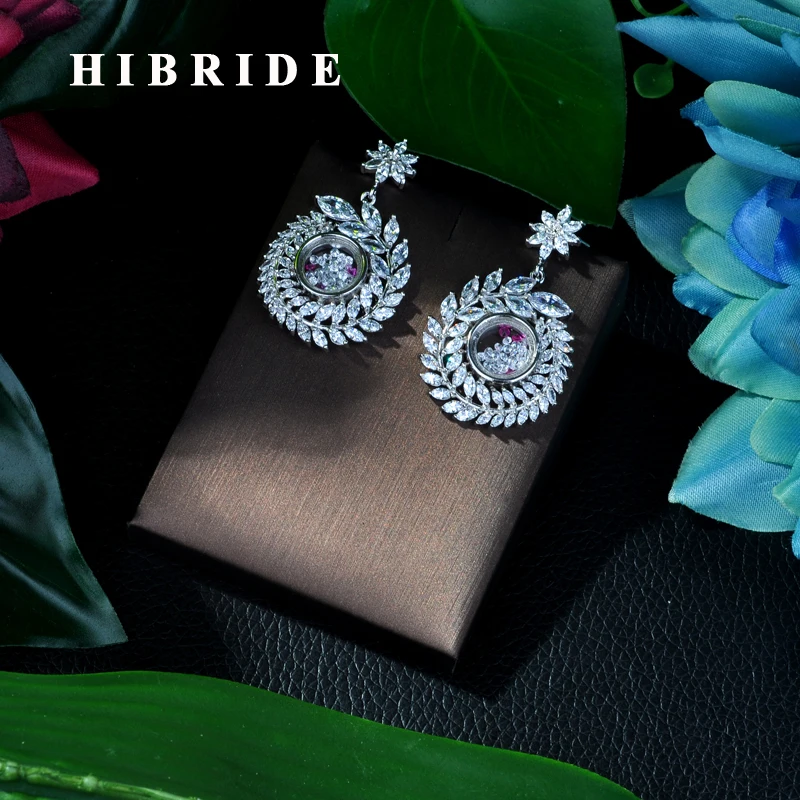 

HIBRIDE Luxury Olive Dream Dangle Earring for Women Wedding Cubic Zircon Crystal CZ Dubai Bridal Earring brincos Ohrringe E-83