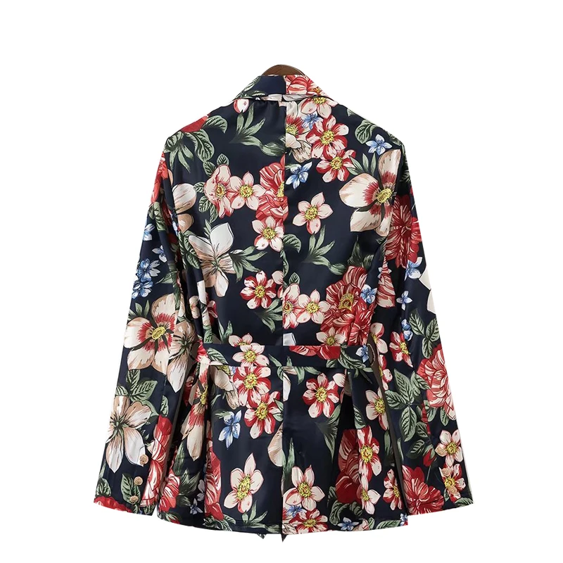 Женский блейзер Vodiu куртка с поясом винтажный пиджак цветочным принтом верхняя