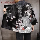 KUANGNAN Вишневый Карп принт кимоно для мужчин японское кимоно кардиган Harajuku кимоно рубашка Мужская Уличная Мужская гавайская рубашка 5XL 2019