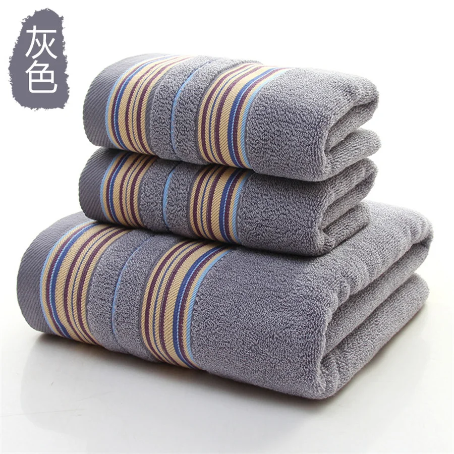 

2019 New Bathroom Towels 3-Pieces Cotton Towel Set Bathroom Thicker Stripe Absorbent Bath Towel Face Towels Beach Gifts 60YJ014