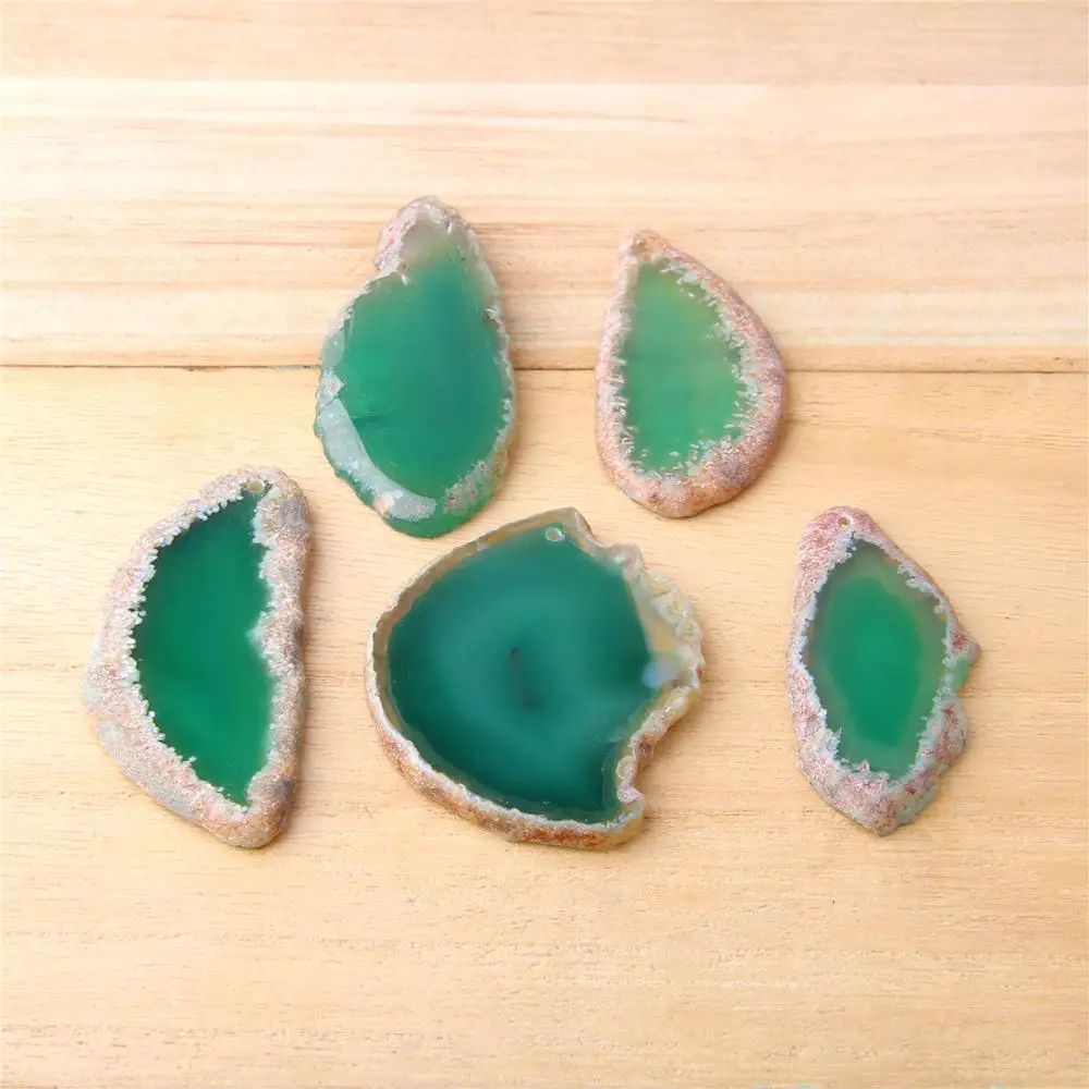 

Green Natural agates slice pendant druzy jewelry making finding green stone slice finding gifts handmade 23-26*56-73mm women diy