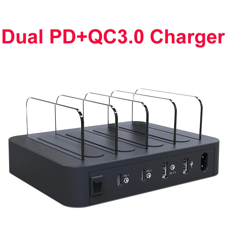 

Dual PD QC3.0 4 Port USB 2.4A Desktop Multi-Function Charging Station Dock Intelligent Smart charger with bracket