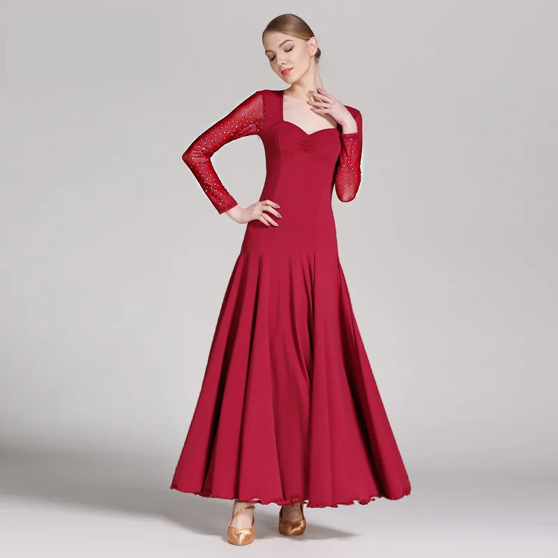 2018 Newest Luxury sexy lady Ballroom Dance Dress Jazz/Waltz/Tango long sleeves Standard 3 colors | Тематическая одежда и