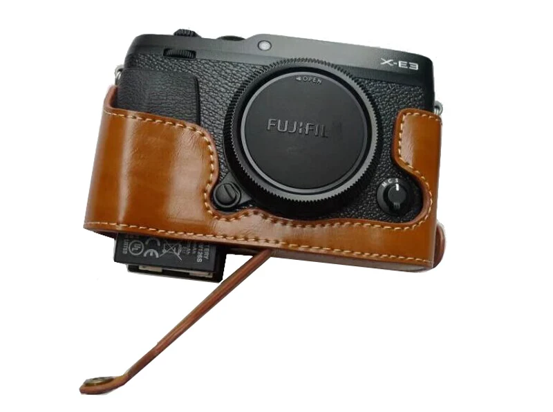 Из искусственной кожи чехол для FujiFilm Fuji XE3 X-E3 камера половина мешок тела набор аксессуаров батарея нижнее отверстие