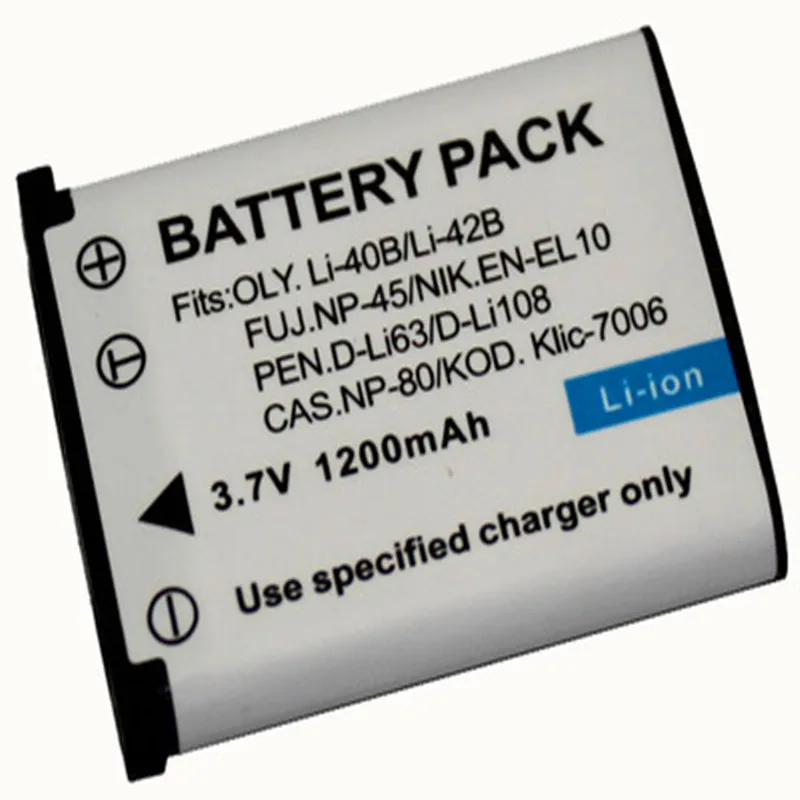

High quality 10pcs 1200mah 3.7V Lithium Battery Pack For OLYMPUS LI-40B LI-42B En-El10 NP-45 for KLIC-7006 for PENTAX D-Li63
