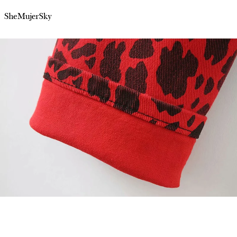 SheMujerSky, красные леопардовые узкие брюки, женские брюки с высокой талией, Осенние узкие брюки
